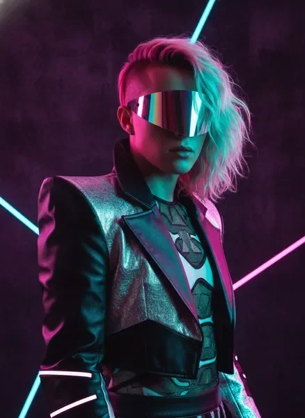 Portrait of an emerging LGBTQ music artist with bold neon styling